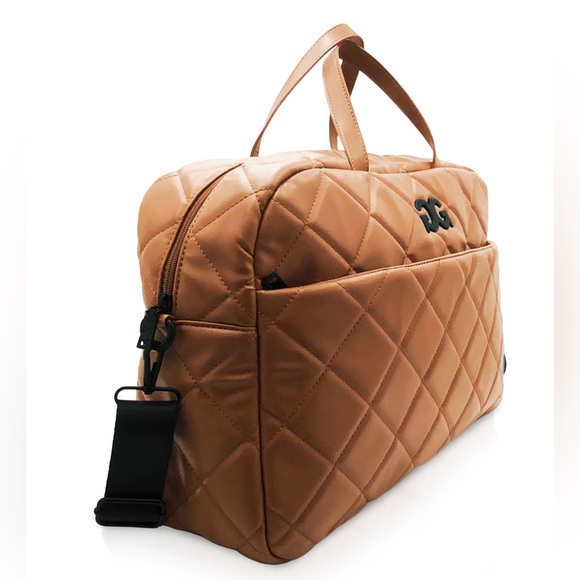 Versatile Gilda Paris "G" Logo Coffee Weekender Crossbody Travel w/ Slip Back! - Picture 2 of 3